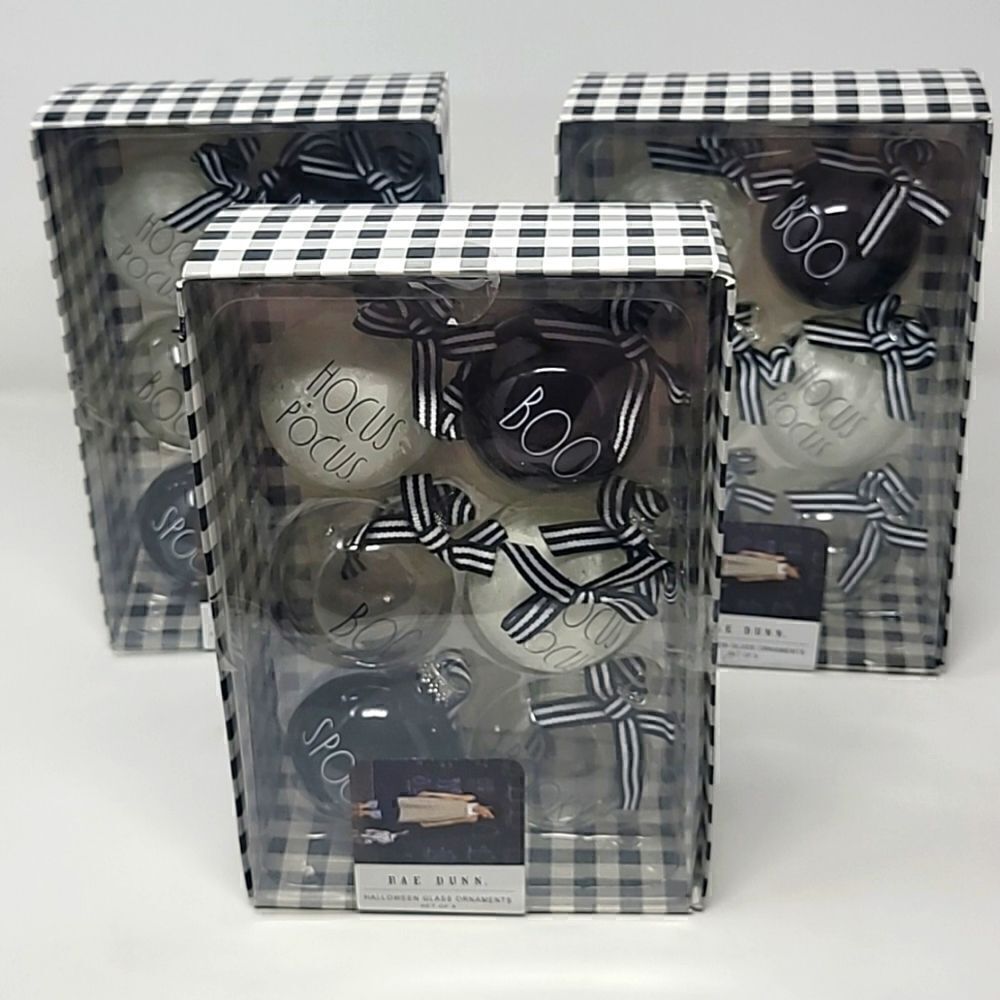 Halloween Rae Dunn 6 Glass Ball in each Boo hocus pocus Ornaments Spooky Set 3